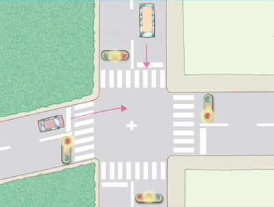 工事現場から会社に戻る途中の交差点にて、乗用車と出会い頭に衝突