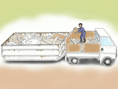 軽トラックの荷台上で、建築廃材をコンテナに投げ込んでいたところ転倒し死亡