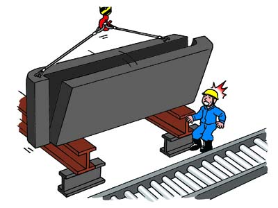 鋼製型枠材をつり上げたところ隣の鋼製型枠材が倒れる