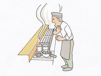 換気扇を作動させずに炭の「火付け作業」を行っていた被災者は、めまい及び嘔吐のため搬送され、一酸化炭素中毒と診断された
