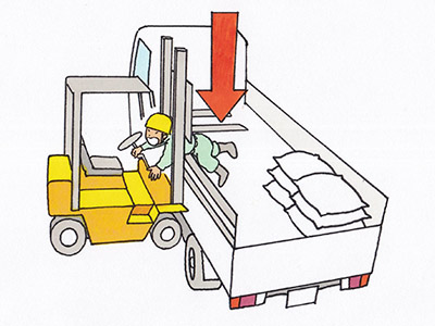 トラックの荷台からフォークを操作しようとして、自分自身をフォークとトラックの荷台のあおりの間に挟んだ
