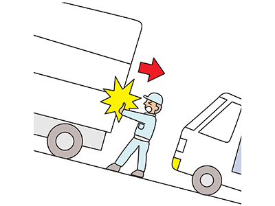 駐車して車から降りたとき、車が後方に動いたため車両を止めようとして自車と駐車していた車両との間に入り、頭部を挟まれ死亡。