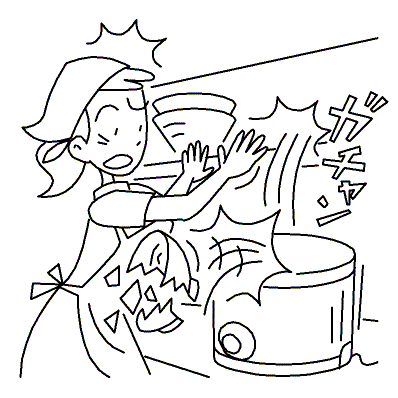 落とした食器の破片で手を切りそうになった