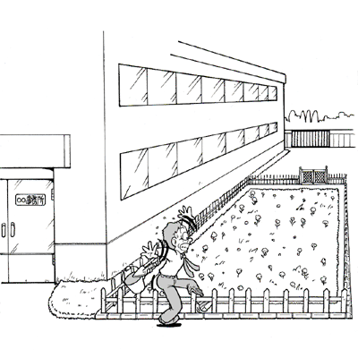 柵を跨いで花壇内に入ろうとしたところ、ズボンの裾が引っ掛かった