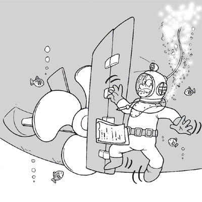 潜水作業中、ヘルメットが外れた