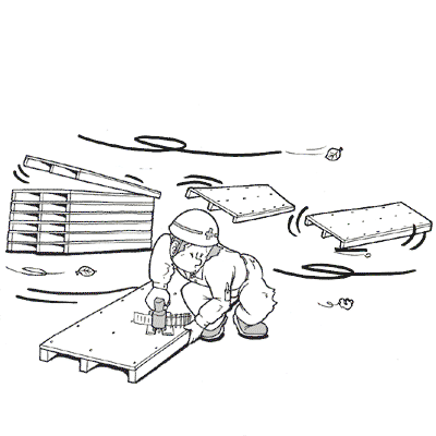 製作済みの型枠が突風にあおられた