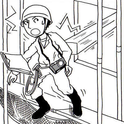 木材で左肩を強打し歩み板を踏み外しそうになった