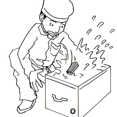廃油内にライターが転がり落ちて発火した