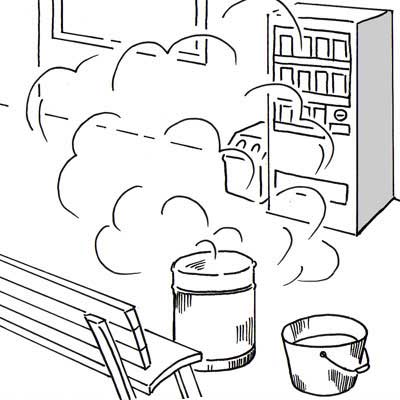 喫煙所で吸殻が発火した