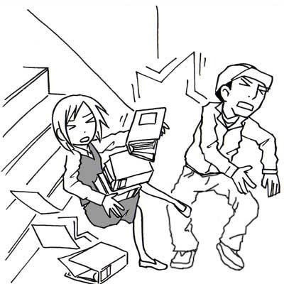 走って移動中に階段下で激突した