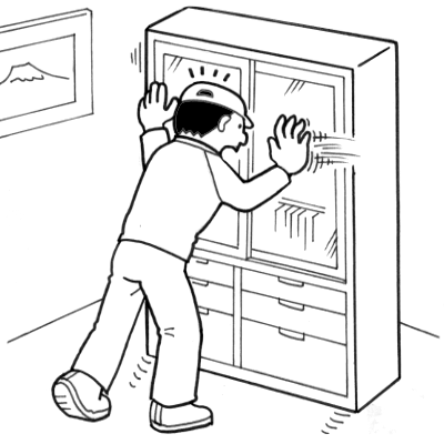書棚を押していて、手が滑り、ガラス戸を右手で突き破りそうになった