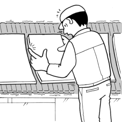 加工鋼材の突合せ中、指をはさみそうになった