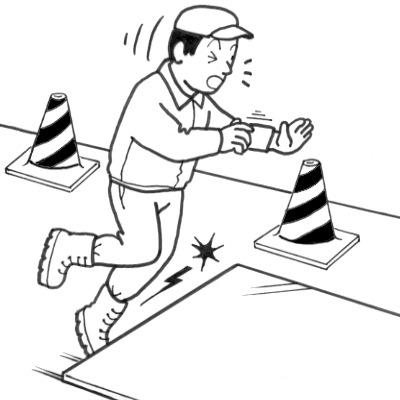仮通路でつまずいて転倒しそうになった
