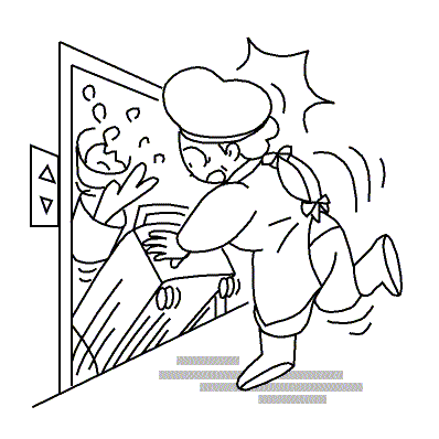 配膳用リフト開口部のピット内に転落しそうになった