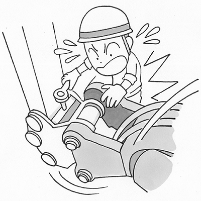 車両系建設機械のアタッチメントを交換していたところ、シリンダーとアタッチメントの隙間に指を挟んでしまいそうになった