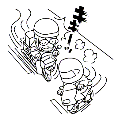 前方走行中のバイクと接触しそうになった