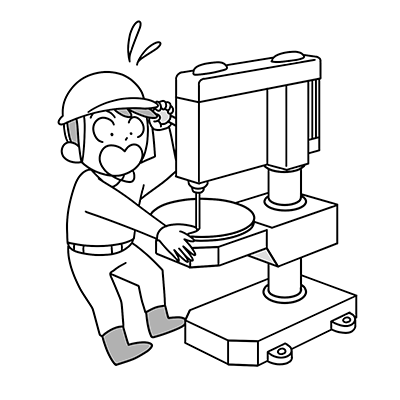 ボール盤での穴あけ作業中、手袋が巻き込まれそうになった
