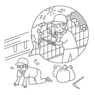 炎天下で草刈りを行い、終業後に具合が悪くなった
