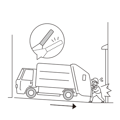 ごみ収集車を駐車させて降りたところ、車が動き出して建屋との間に挟まれそうになった