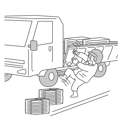 古紙収集車の荷台に乗ろうとして転落しかけた