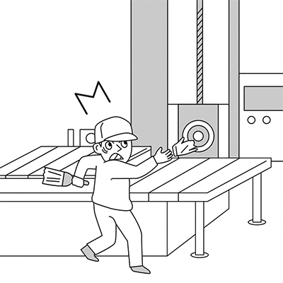 横中ぐり盤に腕が巻き込まれそうになった