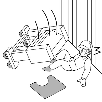 トイレのマット洗浄機が倒れて足を挟まれそうになった