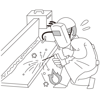 アーク溶接の火花で作業服に火がつき、火傷しそうになった