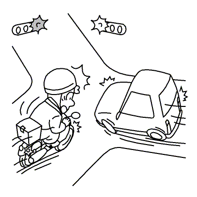 赤信号で交差点に進入した乗用車と衝突しそうになった