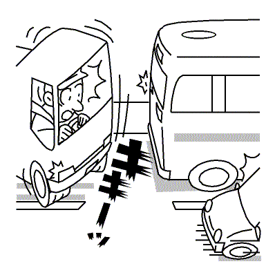 停留場に停車したバスに追突しそうになった