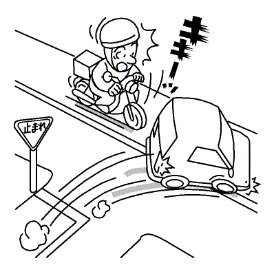 路地から勢いよく出て来た車と衝突しそうになった